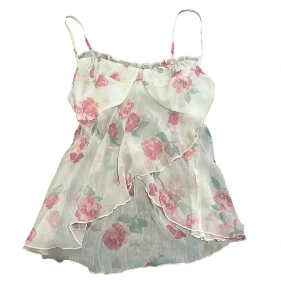 Social Tourist Asymmetrical Hem Chiffon Babydoll Top Size Medium - Picture 2 of 8